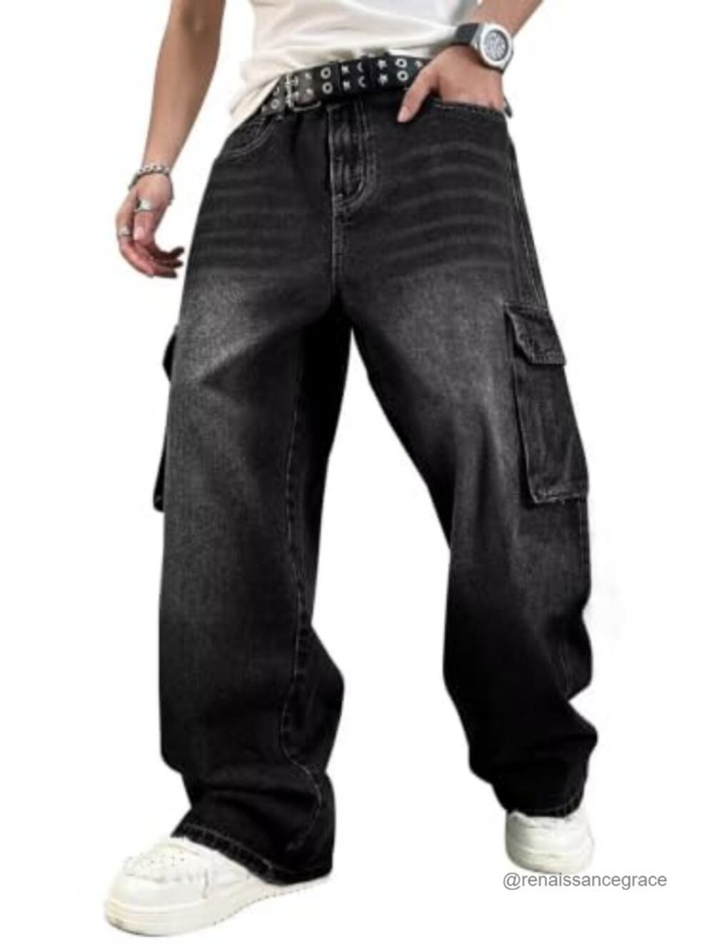 Men's Baggy Wide Leg Cargo Jeans Loose Fit Cotton Blend Skater Y2K Pants